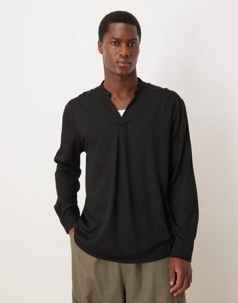 ASOS DESIGN - Sort afslappet skjorte med åben hals - view 1