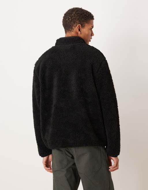 ASOS DESIGN - Sort afslappet skjorte med kvart lynlås og lomme i imiteret lammeskind, 3 af 5