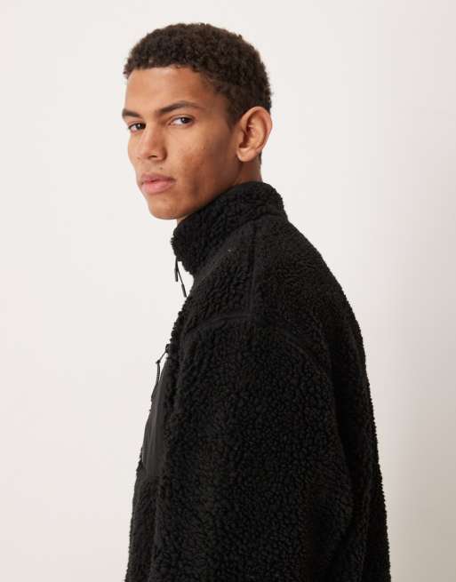 ASOS DESIGN - Sort afslappet skjorte med kvart lynlås og lomme i imiteret lammeskind, 4 af 5