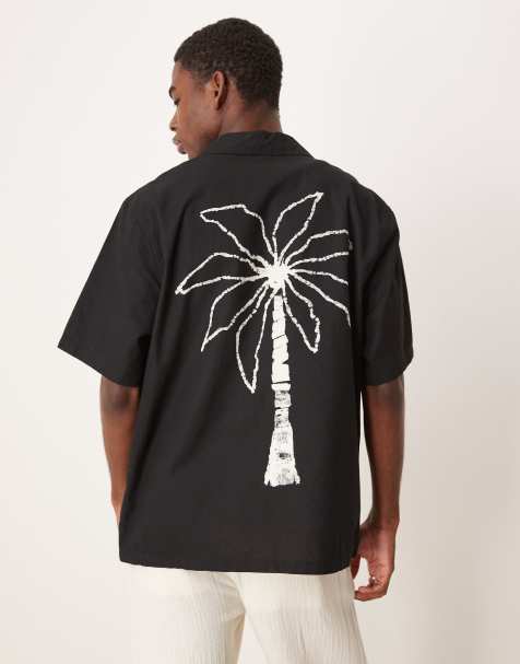 ASOS DESIGN - Sort afslappet skjorte med reverskrave og palmeprint - view 1