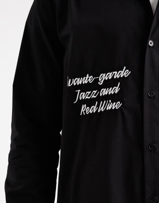 ASOS DESIGN - Sort afslappet skjorte med tekstprint, 5 af 5
