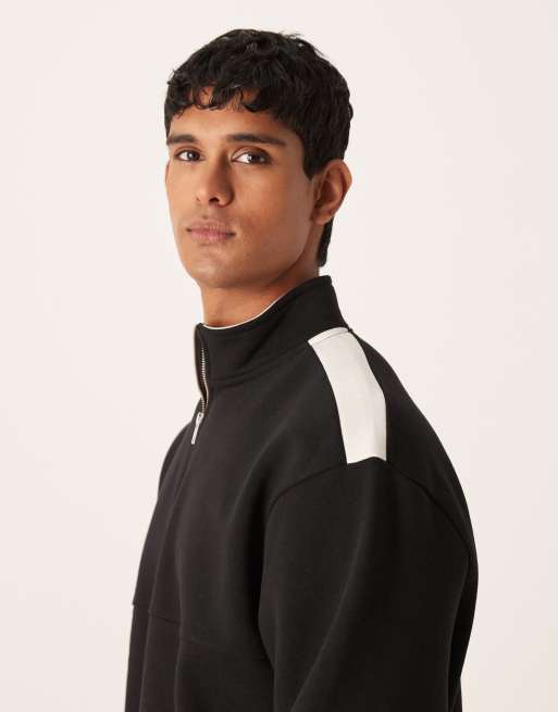 ASOS DESIGN - Sort afslappet sweatshirt med ståkrave, kvart lynlås og klip-og-sy-paneler - Del af sæt, 4 af 5
