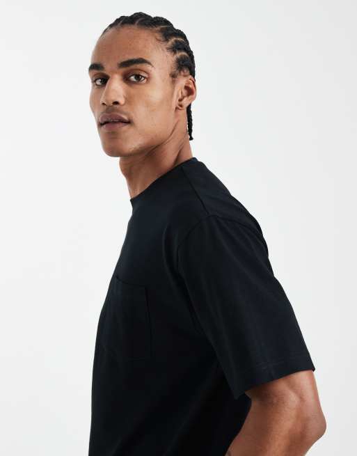 ASOS DESIGN - Sort afslappet T-shirt i kraftigt stof med lomme, 4 af 5
