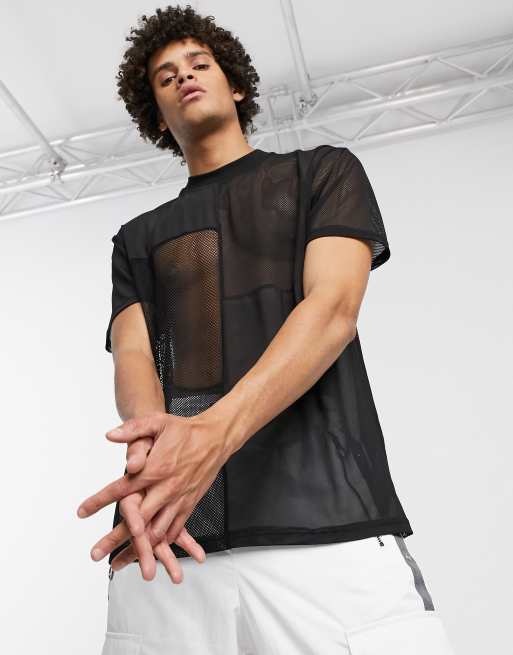 ASOS DESIGN - Sort afslappet t-shirt i mesh-patchwork