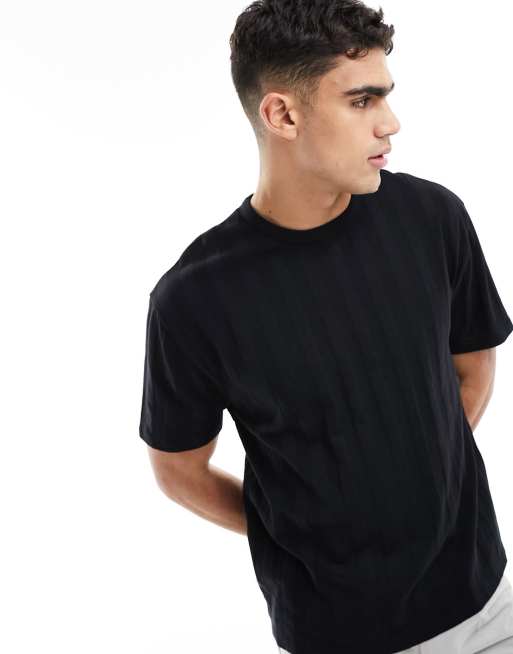 ASOS DESIGN - Sort afslappet T-shirt i tekstureret ribstrik 