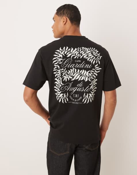 ASOS DESIGN - Sort afslappet T-shirt med bladprint - view 1