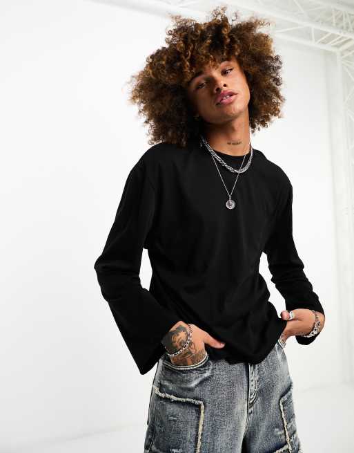 ASOS DESIGN - Sort afslappet T-shirt med lange ærmer med svaj 