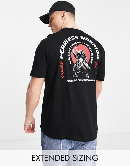 ASOS DESIGN - Sort afslappet T-shirt med samurai-print bagpå