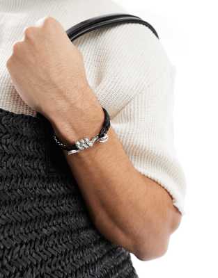 ASOS DESIGN - Sort armbånd i snor i imiteret læder med slangelukning - view 1