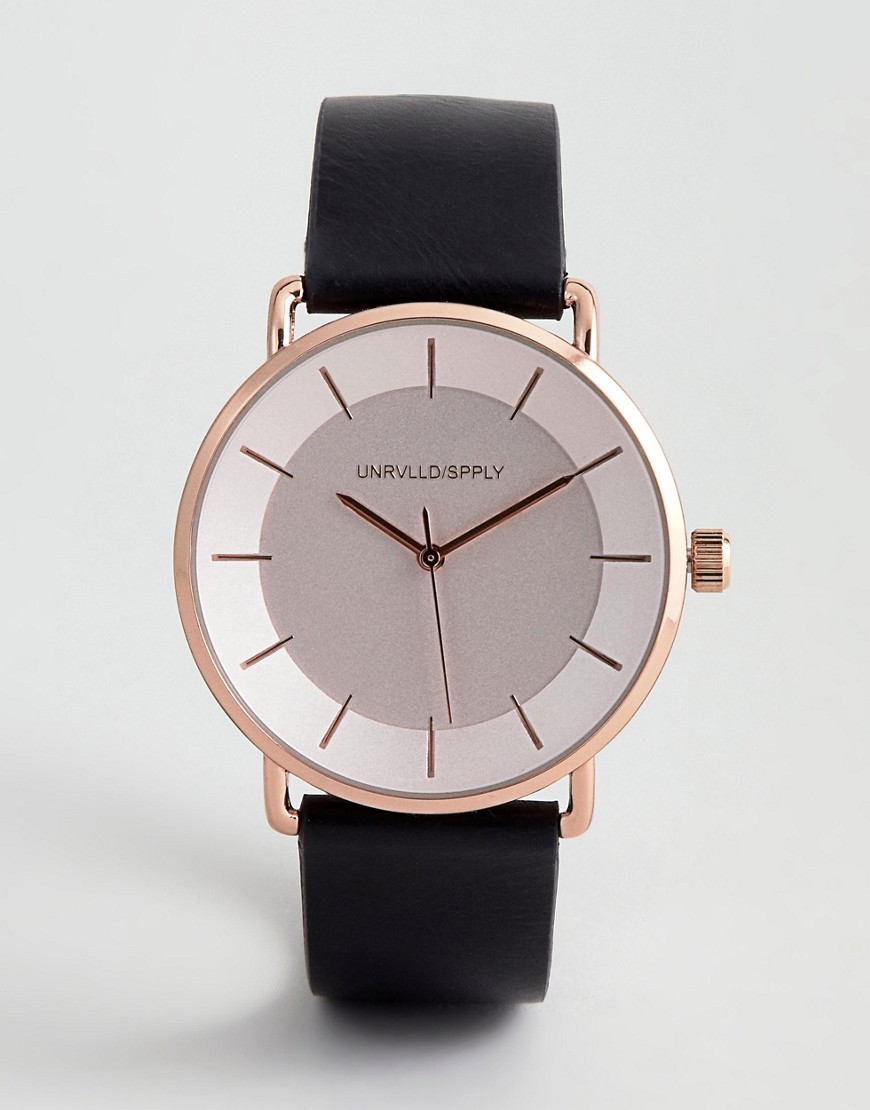 ASOS DESIGN — Sort armbåndsur med rose-gold-farvet etui og urskive