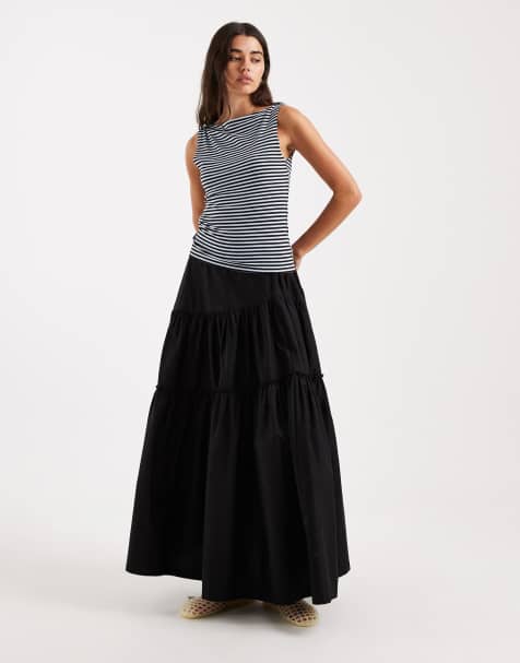 ASOS DESIGN - Sort asymmetrisk lagdelt boho-maxinederdel - view 1