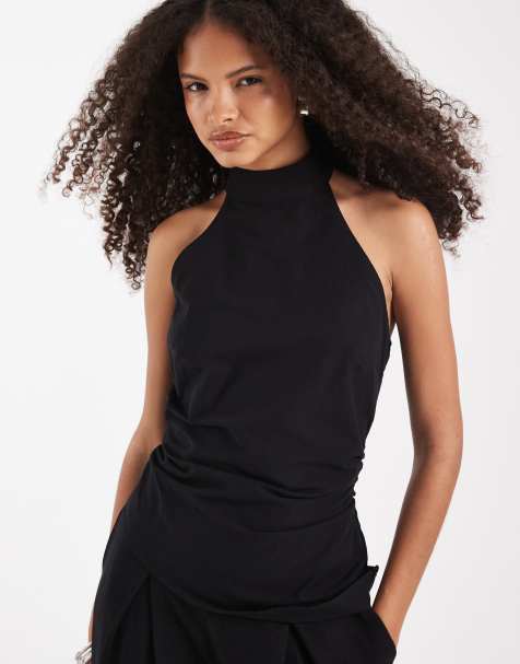 ASOS DESIGN - Sort asymmetrisk longline-top med halterneck - view 1
