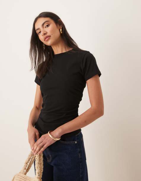 ASOS DESIGN - Sort asymmetrisk t-shirt med rynker i siderne - view 1