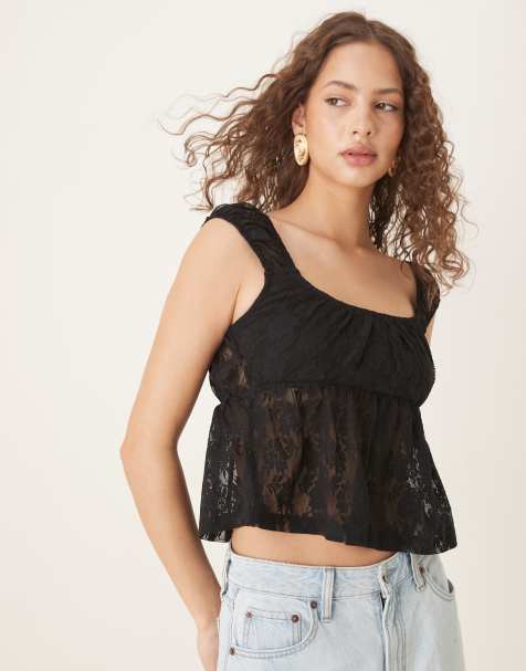 ASOS DESIGN - Sort babydoll-top i blondestof - view 1