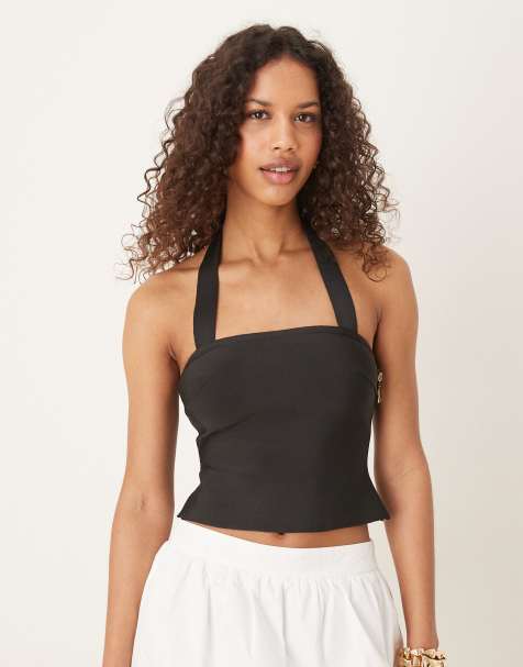 ASOS DESIGN - Sort bandage-top med halterneck og stropper - view 1