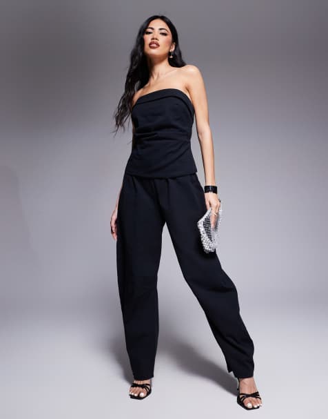 ASOS DESIGN - Sort bandeau-jumpsuit med tøndeformede ben - view 1