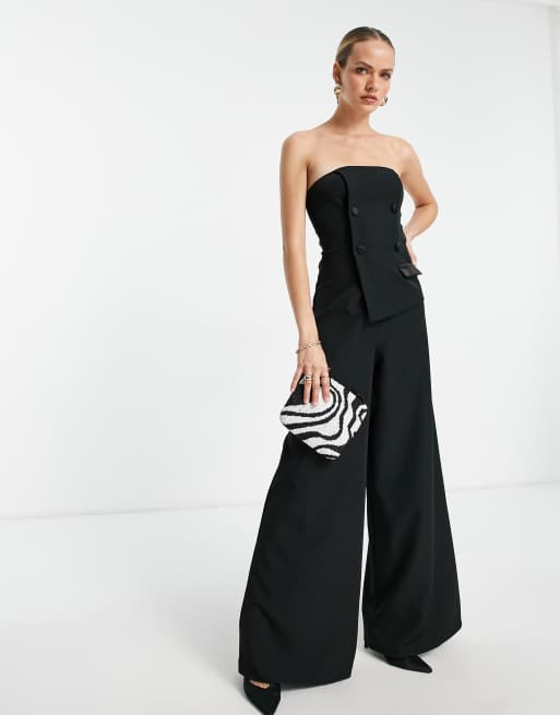 ASOS DESIGN - Sort bandeau-jumpsuit med vidde i benene og smokingdetaljer