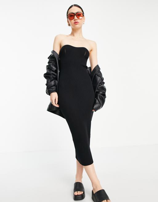 ASOS DESIGN - Sort bandeau-maxikjole med hjerteformet udskæring