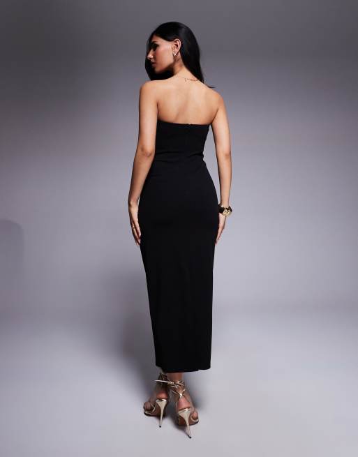 ASOS DESIGN - Sort bandeau-midikjole i materiale i scuba-stil med plisseringsdetaljer over brystet, 2 af 4