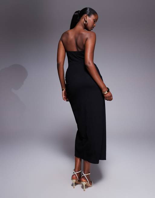 ASOS DESIGN - Sort bandeau-midikjole med draperet snoning foran, 4 af 4