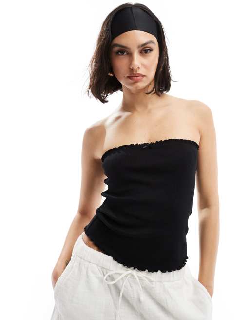 ASOS DESIGN - Sort bandeau-top med bølget kant