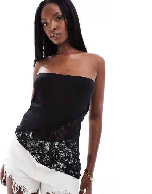 ASOS DESIGN - Sort bandeau-top med opdelt blondedesign