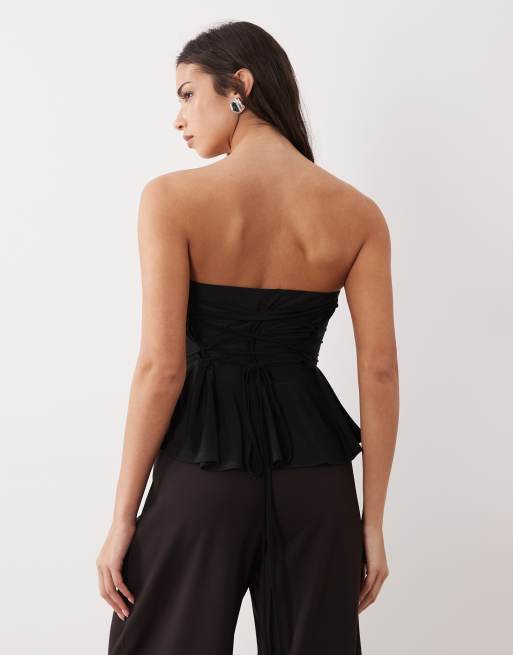 ASOS DESIGN - Sort bandeau-top med peplum-snit og snøredetalje på ryggen, 4 af 4