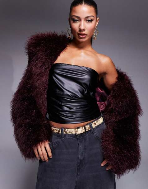 ASOS DESIGN - Sort bandeau-top med rynker i PU i vådt look - view 1