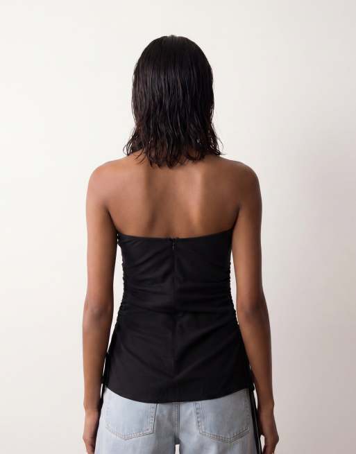 ASOS DESIGN - Sort bandeau-top med rynker i siden i hør, 3 af 4