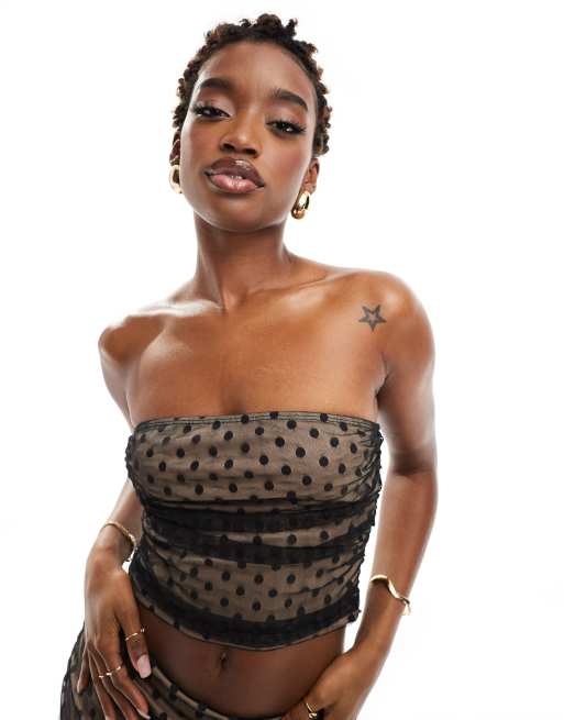 ASOS DESIGN - Sort bandeau-top med rynket dobby-mesh - Del af sæt