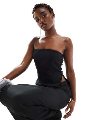 Asos Design - Sort Bandeau-Top Med Tekstur Og Asymmetrisk Kant - Del Af'sæt-Black