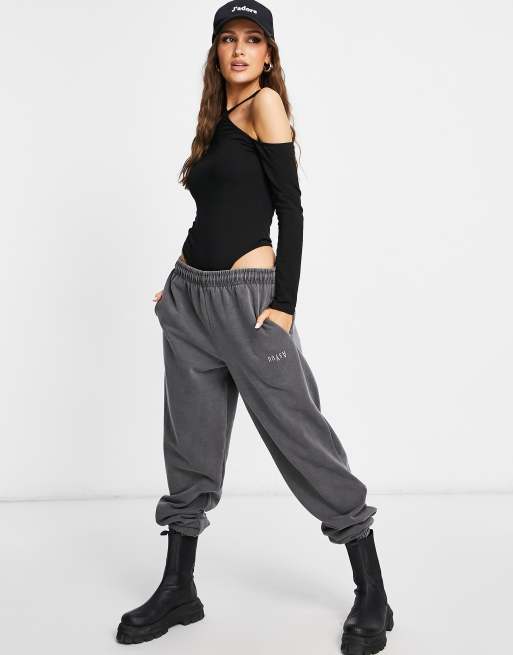 ASOS DESIGN - Sort bardot-bodystocking med halterneck-stropper