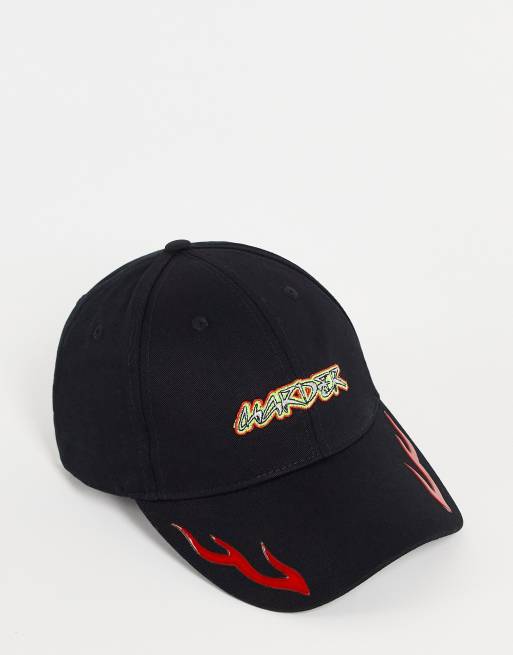 ASOS DESIGN — Sort baseball-kasket med tekstbroderi