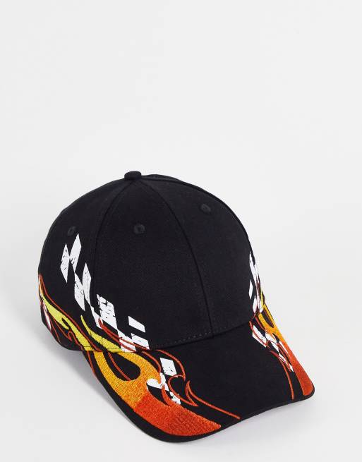 ASOS DESIGN - Sort baseballcap med flammedesign