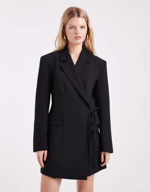ASOS DESIGN - Sort blazer-kjole med slå-om-snit foran og bindebånd i siden, 4 af 4