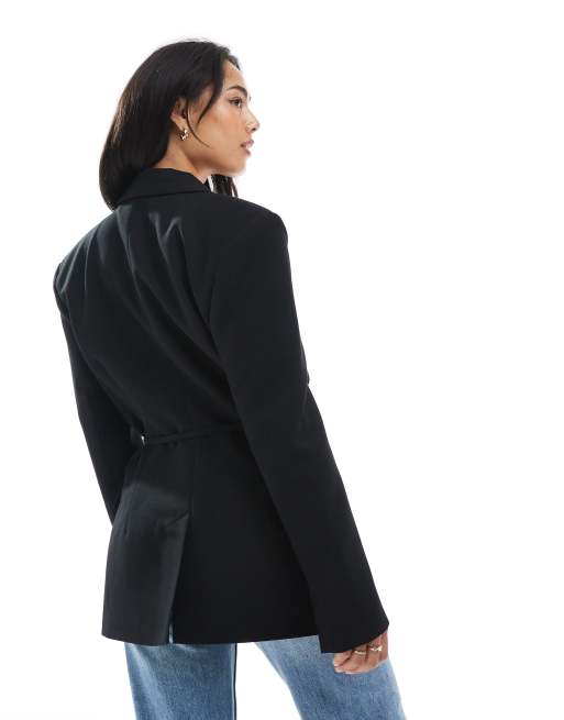 ASOS DESIGN - Sort blazer med bindebånd og indsnøring i taljen, 4 af 4