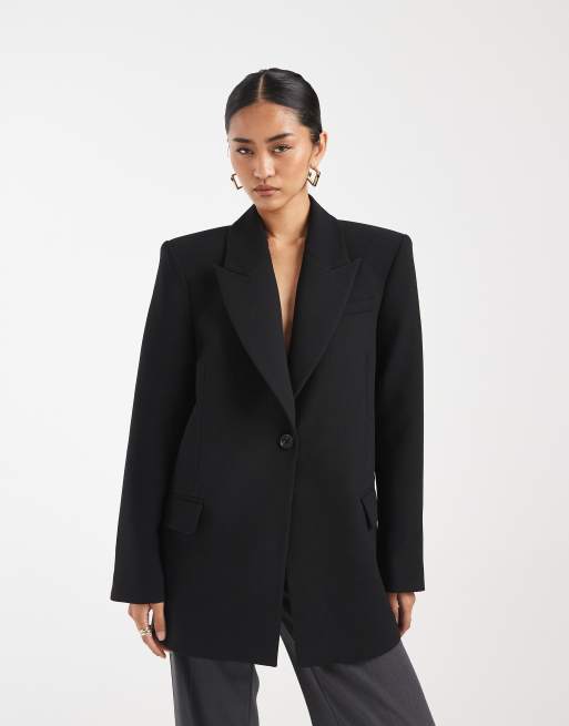 ASOS DESIGN - Sort blazer med markante skuldre