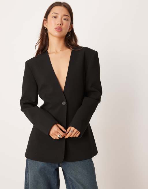 ASOS DESIGN - Sort blazer med skulderpuder og indsyet talje, 3 af 4