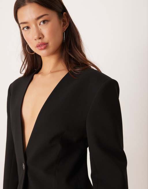 ASOS DESIGN - Sort blazer med skulderpuder og indsyet talje, 4 af 4