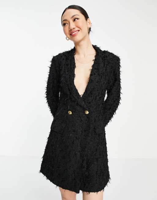 ASOS DESIGN - Sort blazer-minikjole med tekstur