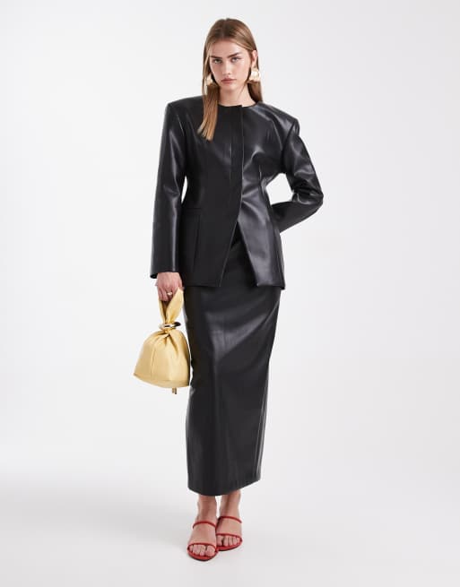 ASOS DESIGN - Sort blazer uden krave med indsyet detalje i imiteret læder, 2 af 4