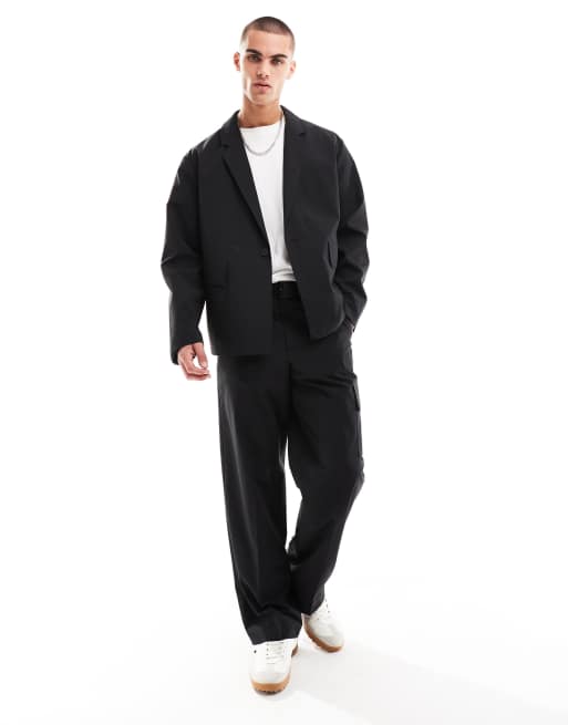 ASOS DESIGN - Sort blazerdragt i tech-stil med firkantet pasform