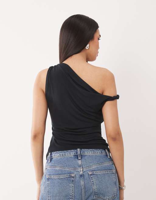 ASOS DESIGN - Sort blød offshoulder-top med snoning, 4 af 4