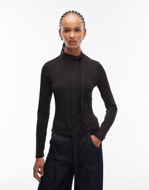 ASOS DESIGN - Sort blød top med tørklædehals og lange ærmer - view 1