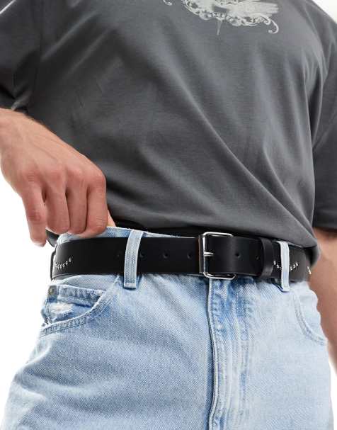 ASOS DESIGN - Sort bælte med nitter i edderkoppespindsmønster i imiteret læder - view 1