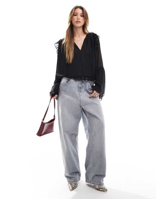 ASOS DESIGN - Sort bluse med chiffon-ærmer, 3 af 4