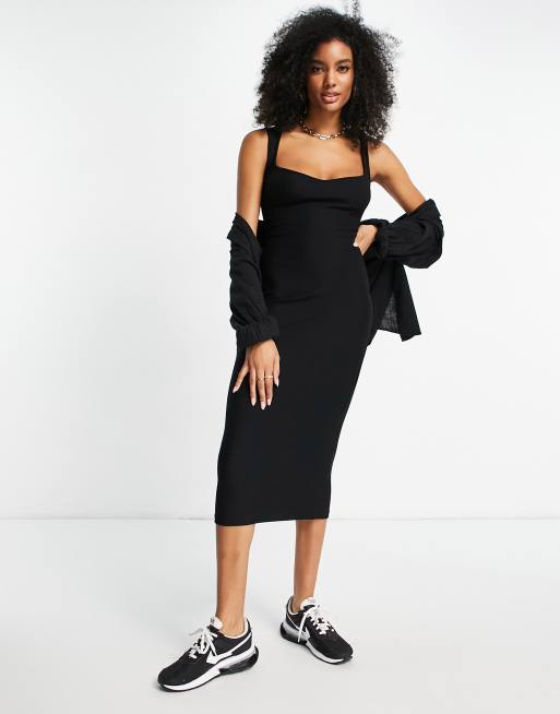 ASOS DESIGN - Sort bodycon-midikjole uden ærmer med hjerteformet halsudskæring