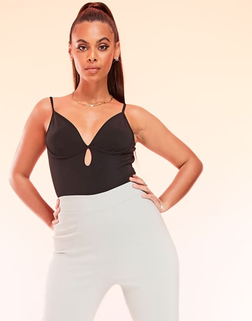 ASOS DESIGN - Sort bodystocking med dyb udskæring og sømdetaljer ved brystet