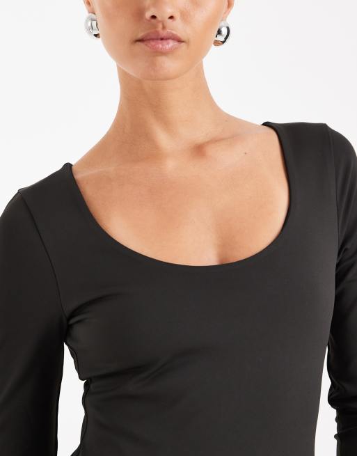 ASOS DESIGN - Sort bodystocking med ekstramt dyb rund hals og lange ærmer, 2 af 4