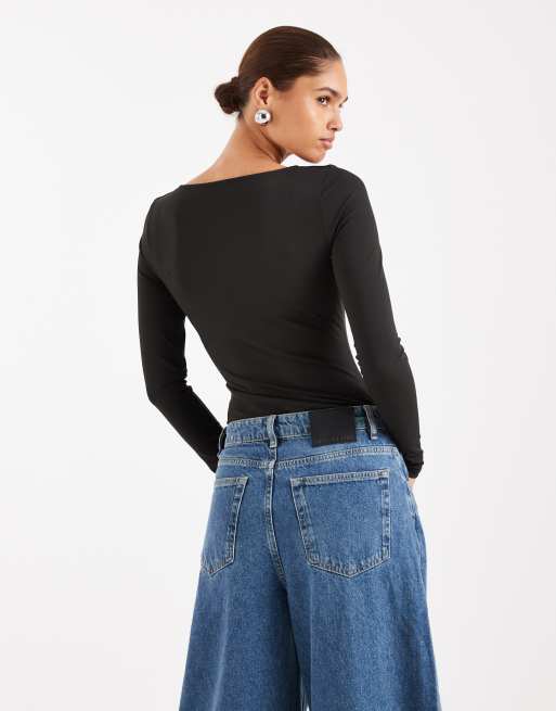 ASOS DESIGN - Sort bodystocking med ekstramt dyb rund hals og lange ærmer, 4 af 4